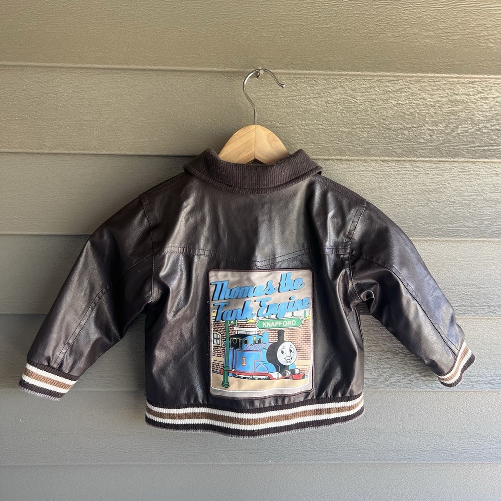 Thomas The Train Brown Faux Leather Bomber Toddler Y2K Jacket Aviator 2T